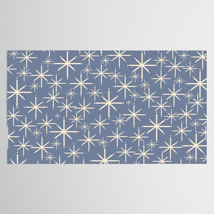 Mid Century Modern Twinkling Stars Retro Atomic Pattern in Stone Blue and Cream Tablecloth Gallery Image 2