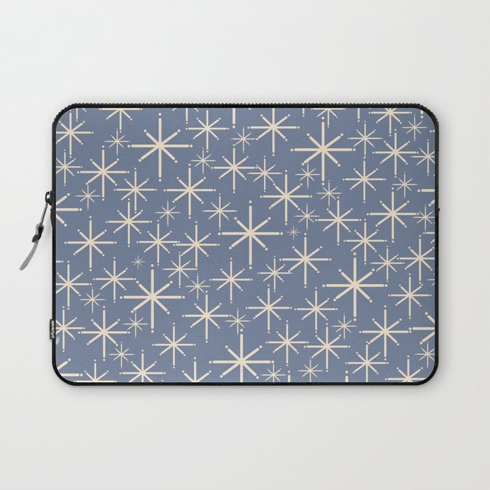 Mid Century Modern Twinkling Stars Retro Atomic Pattern in Stone Blue and Cream Laptop Sleeve Gallery Image 1
