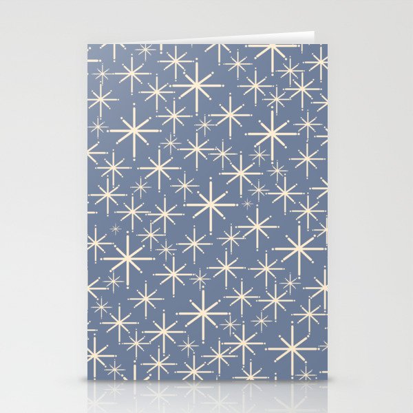 Mid Century Modern Twinkling Stars Retro Atomic Pattern in Stone Blue and Cream Stationery Card Gallery Image 2