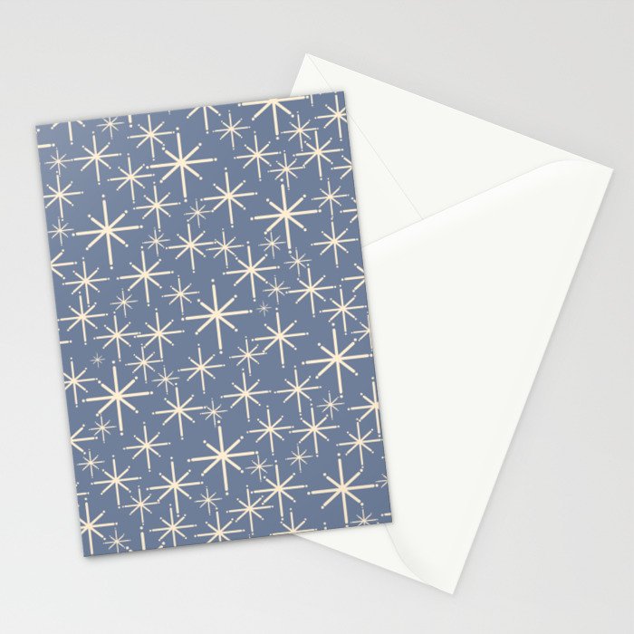 Mid Century Modern Twinkling Stars Retro Atomic Pattern in Stone Blue and Cream Stationery Card Gallery Image 2
