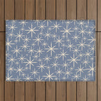 Mid Century Modern Twinkling Stars Retro Atomic Pattern in Stone Blue and Cream Outdoor Rug Gallery Image 1