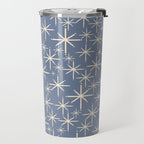 Mid Century Modern Twinkling Stars Retro Atomic Pattern in Stone Blue and Cream Travel Mug Gallery Image 2