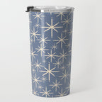 Mid Century Modern Twinkling Stars Retro Atomic Pattern in Stone Blue and Cream Travel Mug Gallery Image 3
