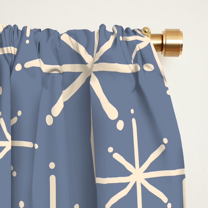 Mid Century Modern Twinkling Stars Retro Atomic Pattern in Stone Blue and Cream Window Curtain Gallery Image 2