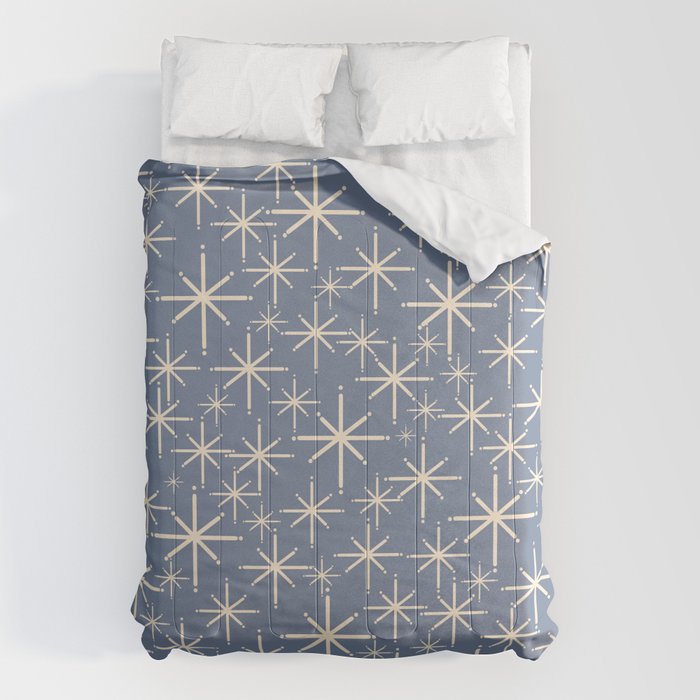 Mid Century Modern Twinkling Stars Retro Atomic Pattern in Stone Blue and Cream Comforter Gallery Image 6