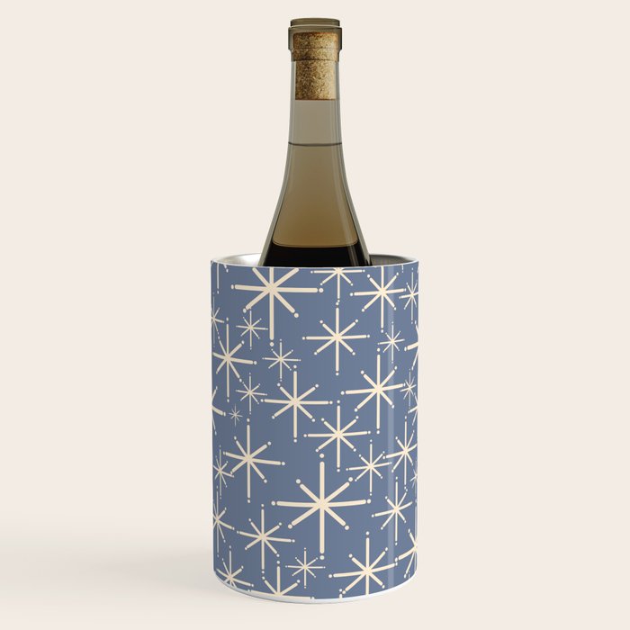 Mid Century Modern Twinkling Stars Retro Atomic Pattern in Stone Blue and Cream Wine Chiller Gallery Image 3