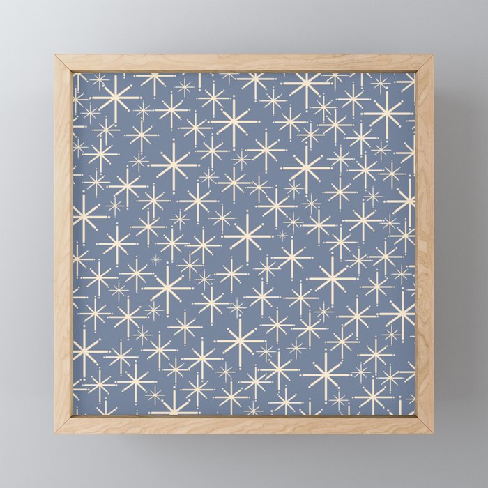 Mid Century Modern Twinkling Stars Retro Atomic Pattern in Stone Blue and Cream Mini Art Print Gallery Image 1