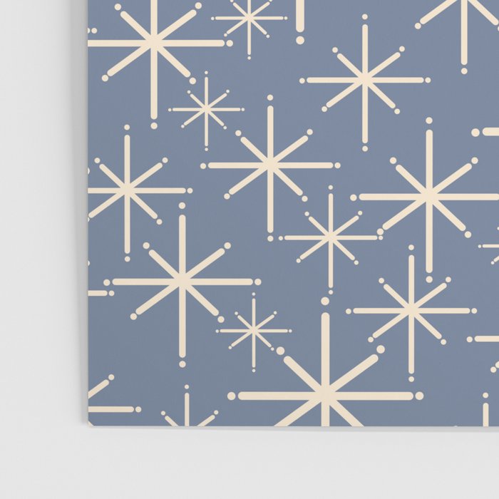 Mid Century Modern Twinkling Stars Retro Atomic Pattern in Stone Blue and Cream Poster Gallery Image 3