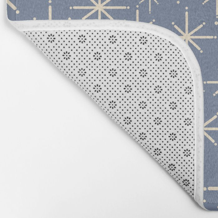 Mid Century Modern Twinkling Stars Retro Atomic Pattern in Stone Blue and Cream Bath Mat Gallery Image 2