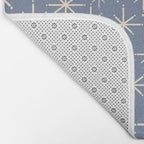 Mid Century Modern Twinkling Stars Retro Atomic Pattern in Stone Blue and Cream Bath Mat Gallery Image 2