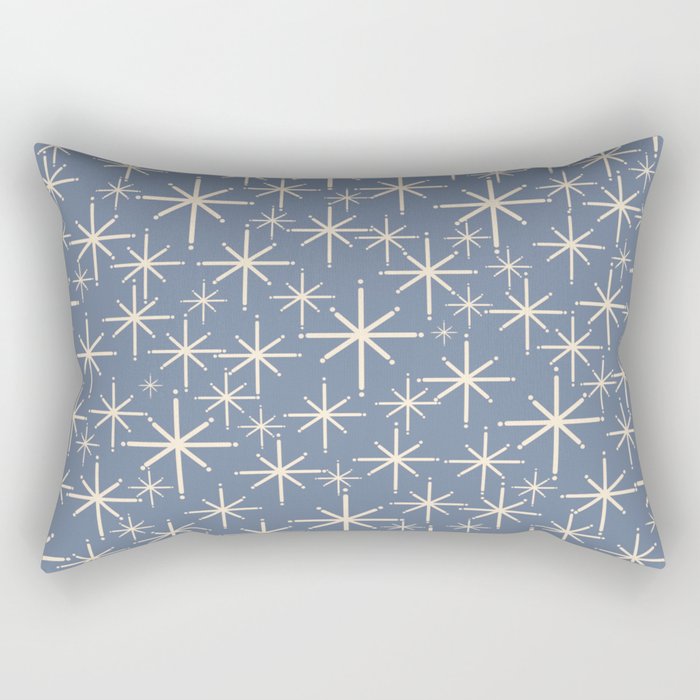 Mid Century Modern Twinkling Stars Retro Atomic Pattern in Stone Blue and Cream Rectangular Pillow Gallery Image 2