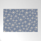Mid Century Modern Twinkling Stars Retro Atomic Pattern in Stone Blue and Cream Welcome Mat Gallery Image 1