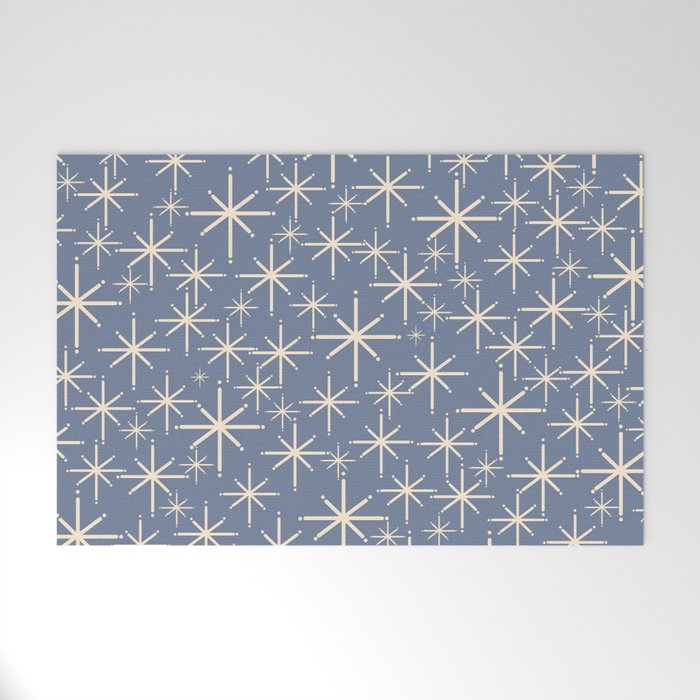 Mid Century Modern Twinkling Stars Retro Atomic Pattern in Stone Blue and Cream Welcome Mat Gallery Image 1