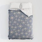 Mid Century Modern Twinkling Stars Retro Atomic Pattern in Stone Blue and Cream Duvet Cover Gallery Image 6