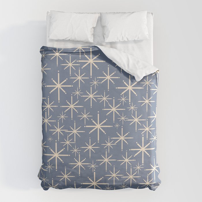 Mid Century Modern Twinkling Stars Retro Atomic Pattern in Stone Blue and Cream Duvet Cover Gallery Image 6