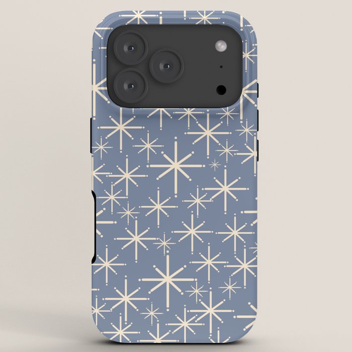 Mid Century Modern Twinkling Stars Retro Atomic Pattern in Stone Blue and Cream iPhone Case Gallery Image 7