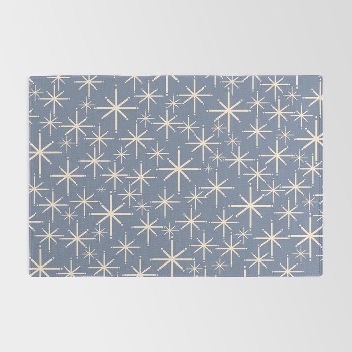 Mid Century Modern Twinkling Stars Retro Atomic Pattern in Stone Blue and Cream Rug Gallery Image 2