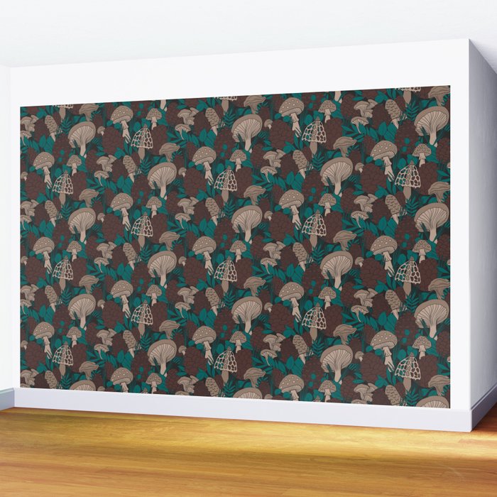 Moody Mushrooms and Pinecones Wall Mural Gallery Image 2