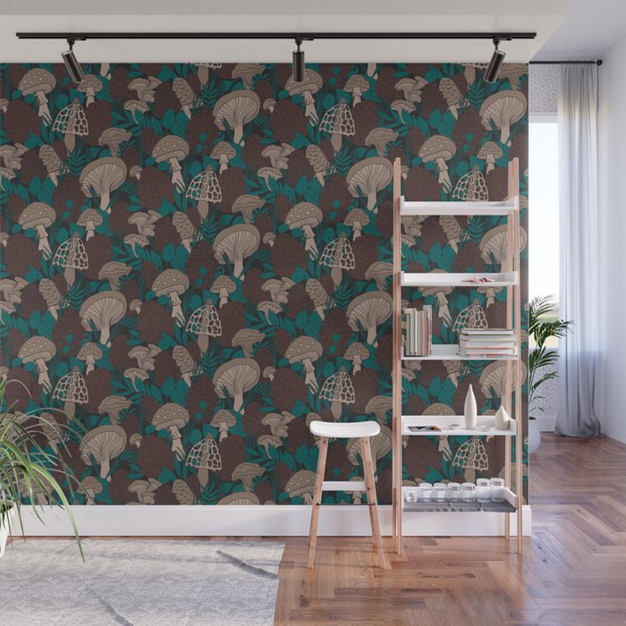 Moody Mushrooms and Pinecones Wall Mural Gallery Image 1