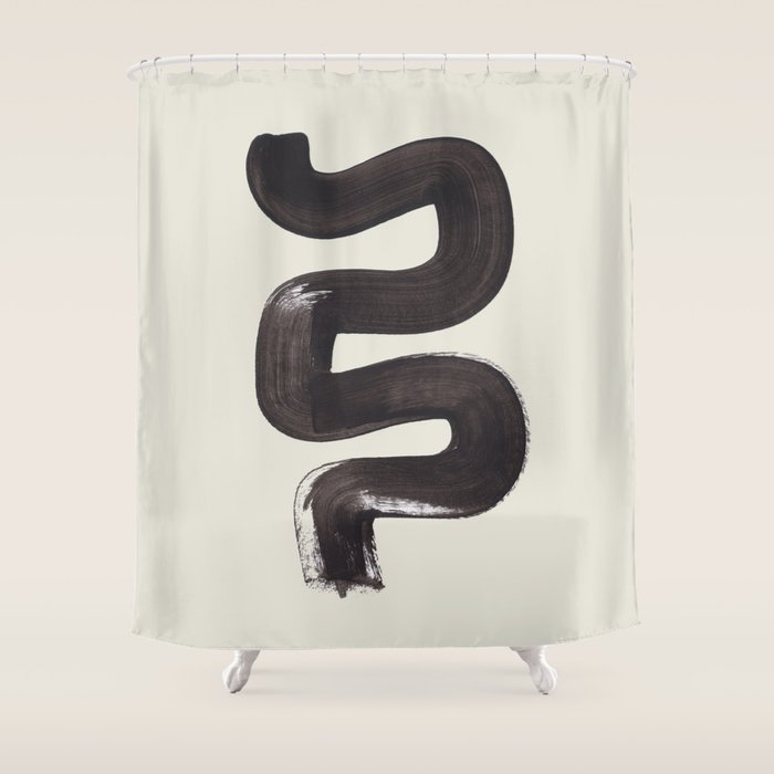 Black & White Minimalist Abstract Shapes Patterns Black Ink Painting Shower Curtain Gallery Image 1