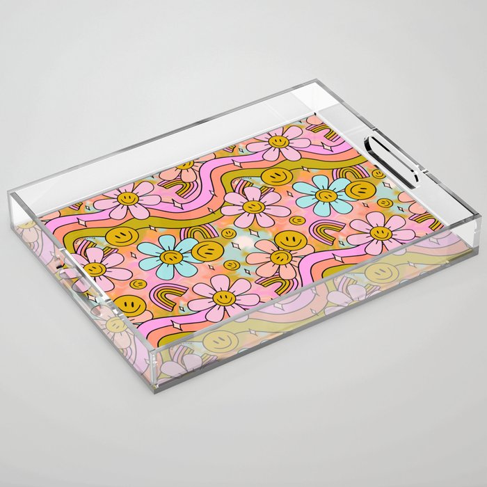 Tie Dye Flower Print Acrylic Tray Gallery Image 1