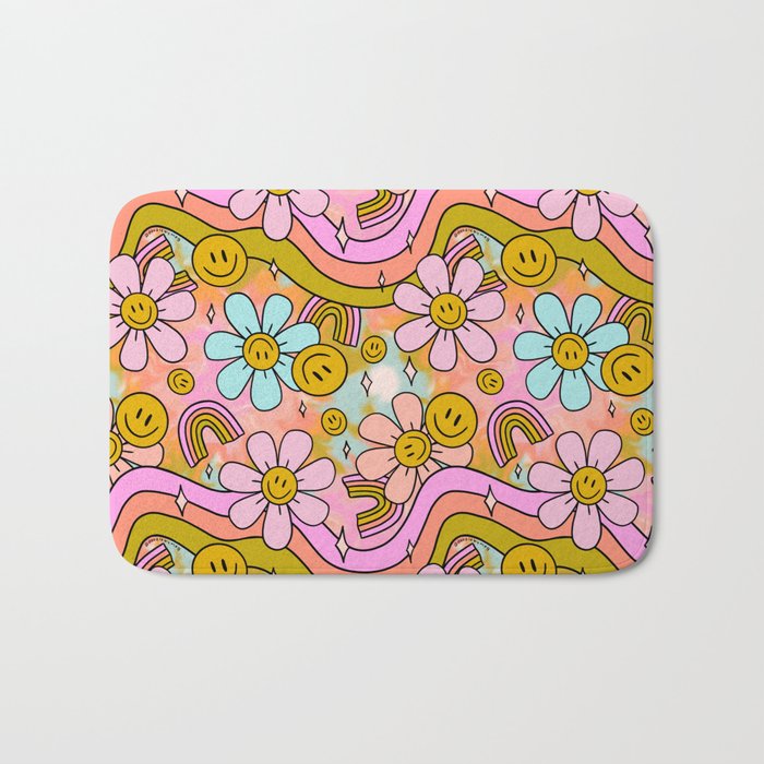 Tie Dye Flower Print Bath Mat Gallery Image 1