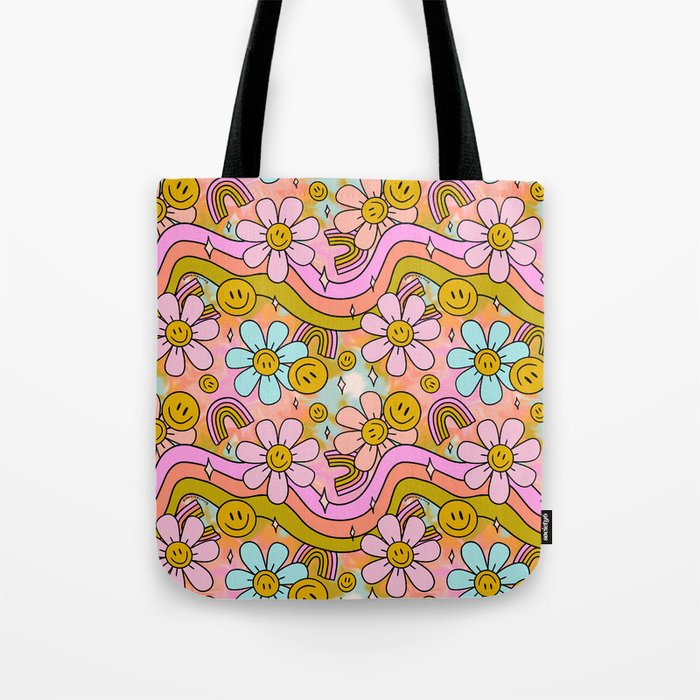 Tie Dye Flower Print Tote Bag Gallery Image 1