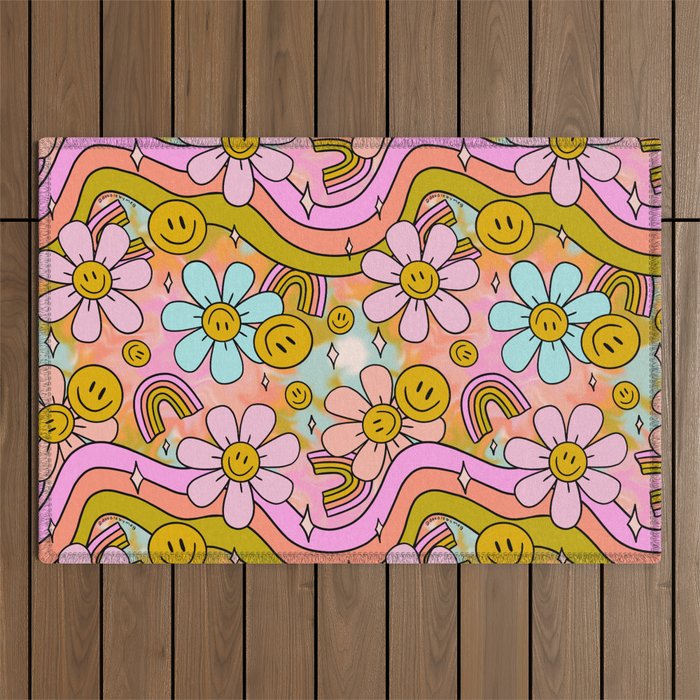 Tie Dye Flower Print Outdoor Rug Gallery Image 1