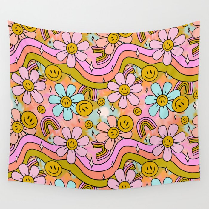 Tie Dye Flower Print Wall Tapestry Gallery Image 4