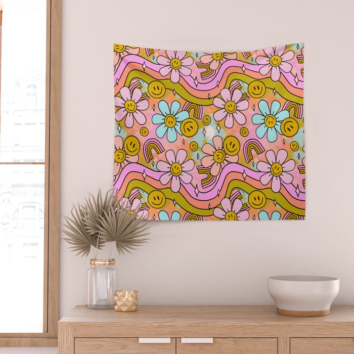 Tie Dye Flower Print Wall Tapestry Gallery Image 2