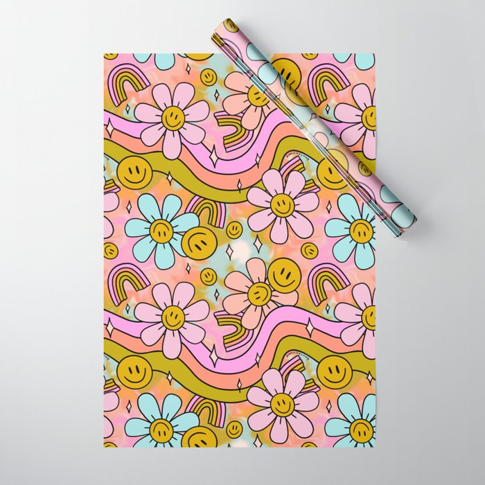 Tie Dye Flower Print Wrapping Paper Gallery Image 1