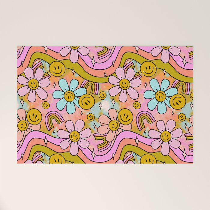 Tie Dye Flower Print Welcome Mat Gallery Image 1