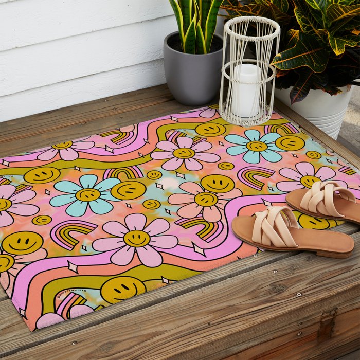 Tie Dye Flower Print Outdoor Rug Gallery Image 2