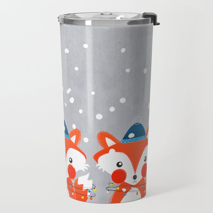 Christmas Fox with fairy lights Travel Mug Gallery Image 2