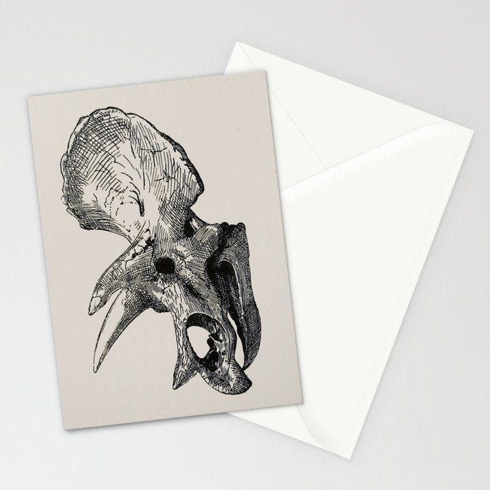 Dinosaur Skeleton Ink Pen Illustration Triceratops Stationery Card Gallery Image 2
