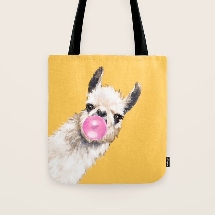 Bubble Gum Sneaky Llama in Yellow Tote Bag Gallery Image 1