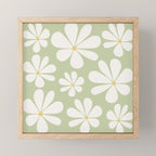 Retro Daisy Pattern - Pastel Green Mini Art Print Gallery Image 1
