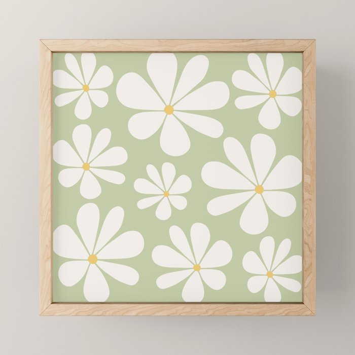 Retro Daisy Pattern - Pastel Green Mini Art Print Gallery Image 1