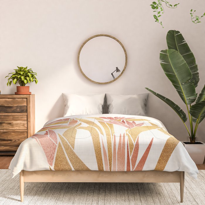 Metallic Gold Bird of Paradise Flowers Comforter Gallery Image 3