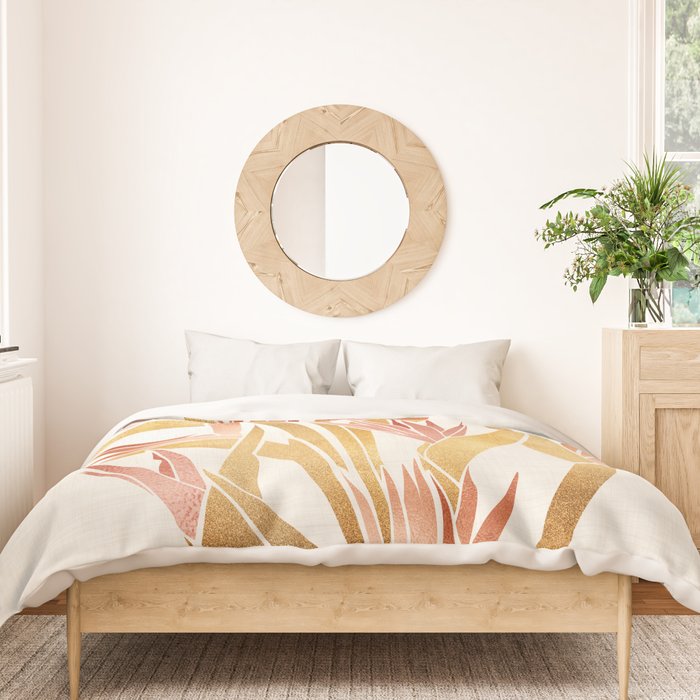 Metallic Gold Bird of Paradise Flowers Duvet Cover Gallery Image 3