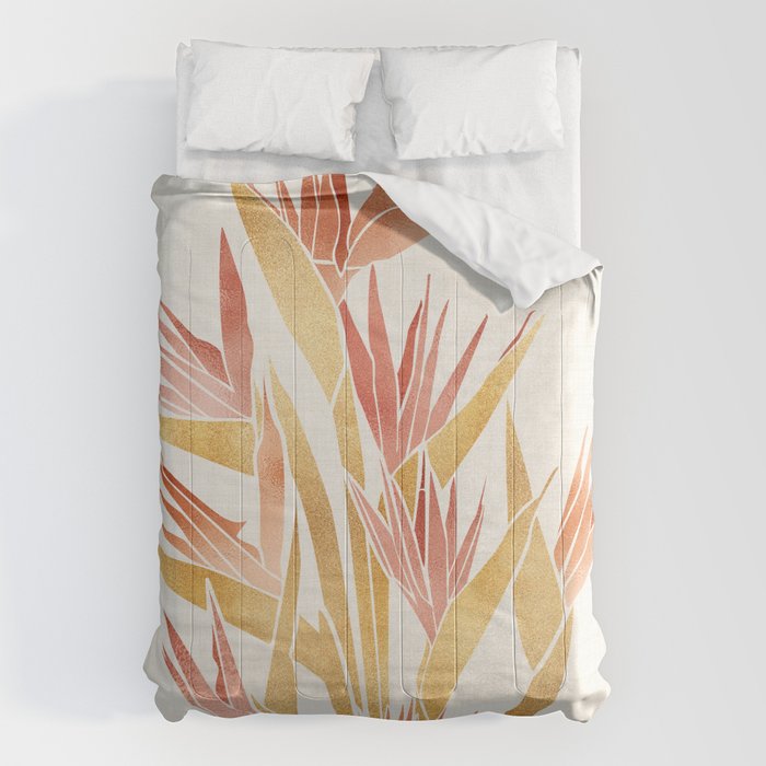 Metallic Gold Bird of Paradise Flowers Comforter Gallery Image 1