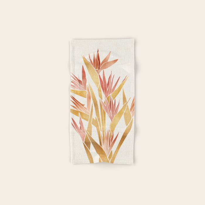 Metallic Gold Bird of Paradise Flowers Bath Towel Gallery Image 1