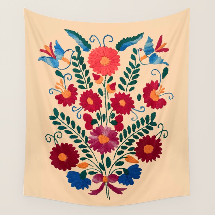 Mexican Bird Motif Cream Wall Tapestry