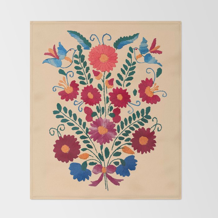 Mexican Bird Motif Cream  Throw Blanket Gallery Image 2