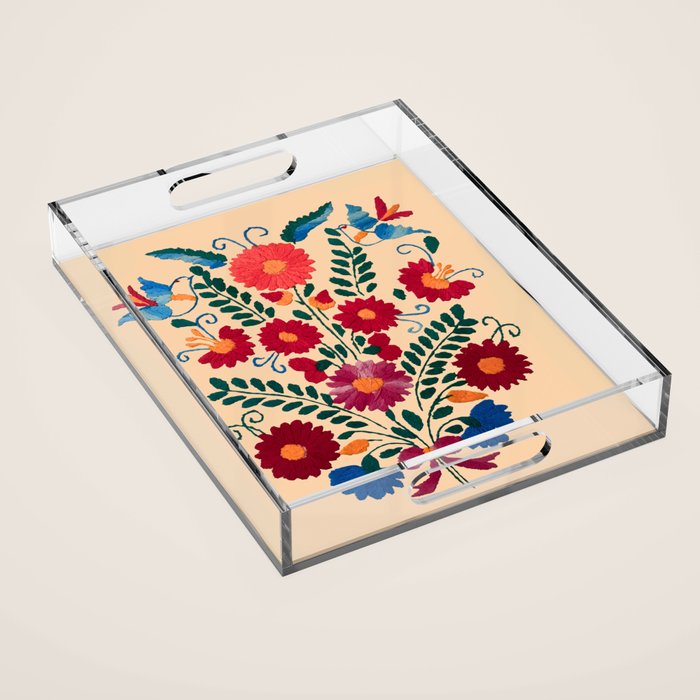Mexican Bird Motif Cream  Acrylic Tray Gallery Image 1
