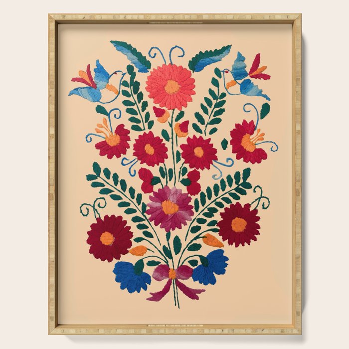 Mexican Bird Motif Cream  Serving Tray Gallery Image 1