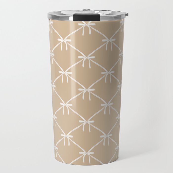 Bows & Ribbons Pattern XLV Neutral Beige Travel Mug Gallery Image 1