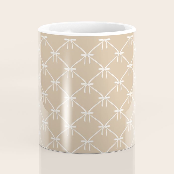 Bows & Ribbons Pattern XLV Neutral Beige Coffee Mug Gallery Image 4