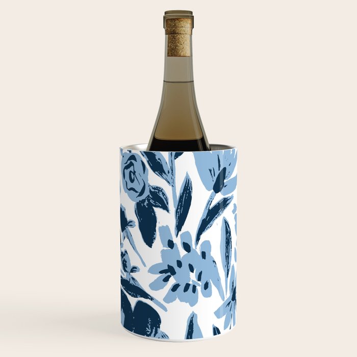 Blue monochrome artsy wildflowers Wine Chiller Gallery Image 1