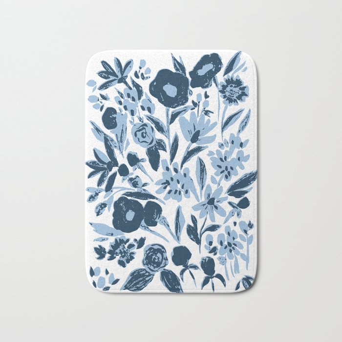 Blue monochrome artsy wildflowers Bath Mat Gallery Image 1